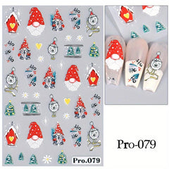 Christmas Cartoon Nail Art Stickers 5D Embossed Santa Snowflake Snowman Elk