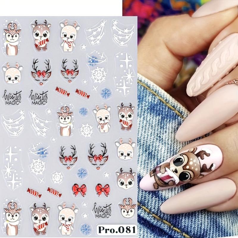 Christmas Cartoon Nail Art Stickers 5D Embossed Santa Snowflake Snowman Elk