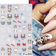 Christmas Cartoon Nail Art Stickers 5D Embossed Santa Snowflake Snowman Elk