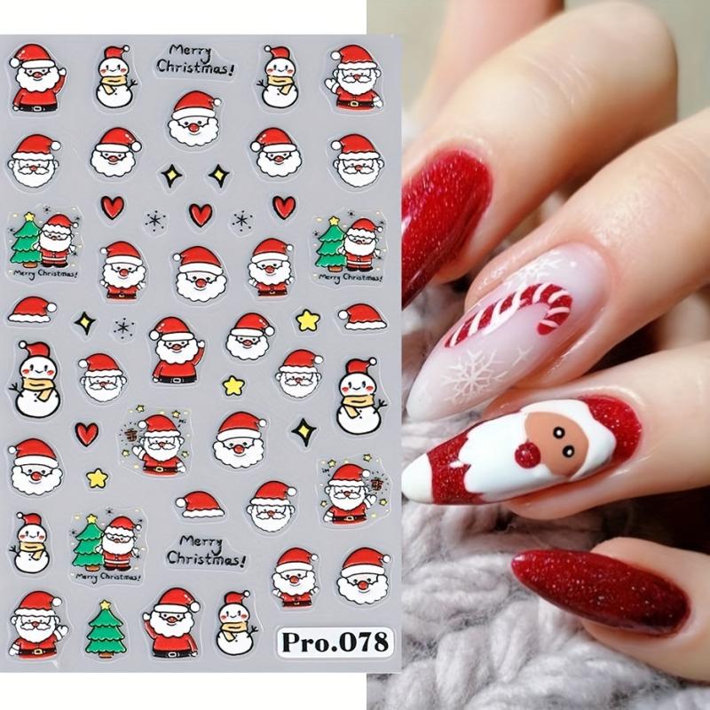 Christmas Cartoon Nail Art Stickers 5D Embossed Santa Snowflake Snowman Elk