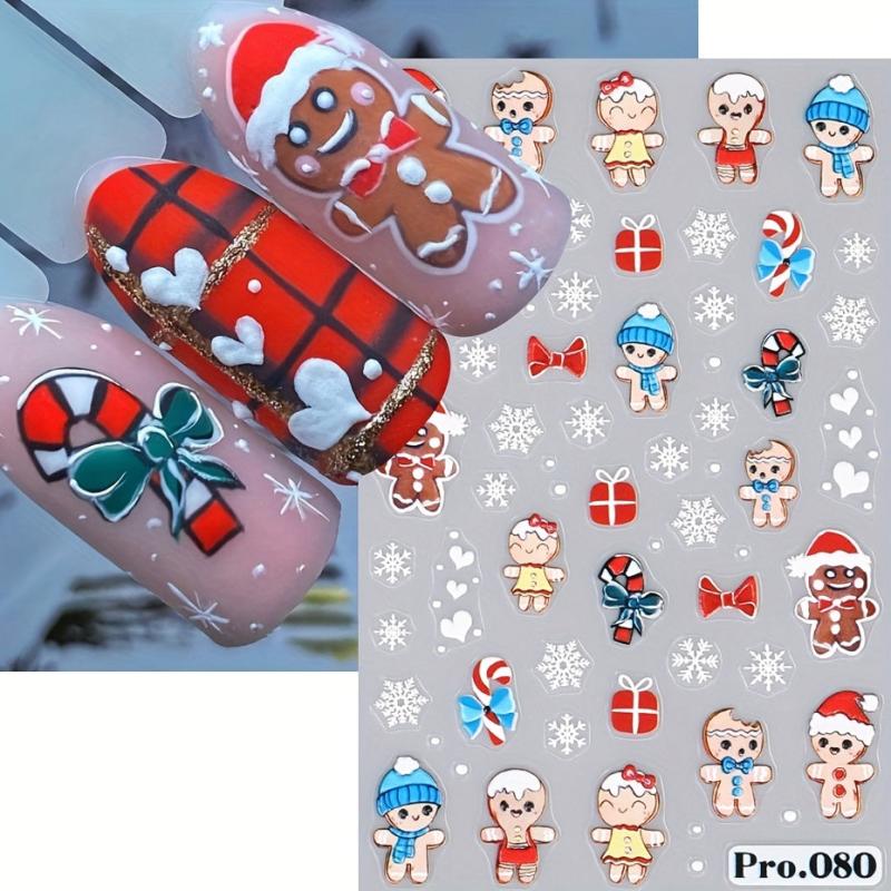 Christmas Cartoon Nail Art Stickers 5D Embossed Santa Snowflake Snowman Elk
