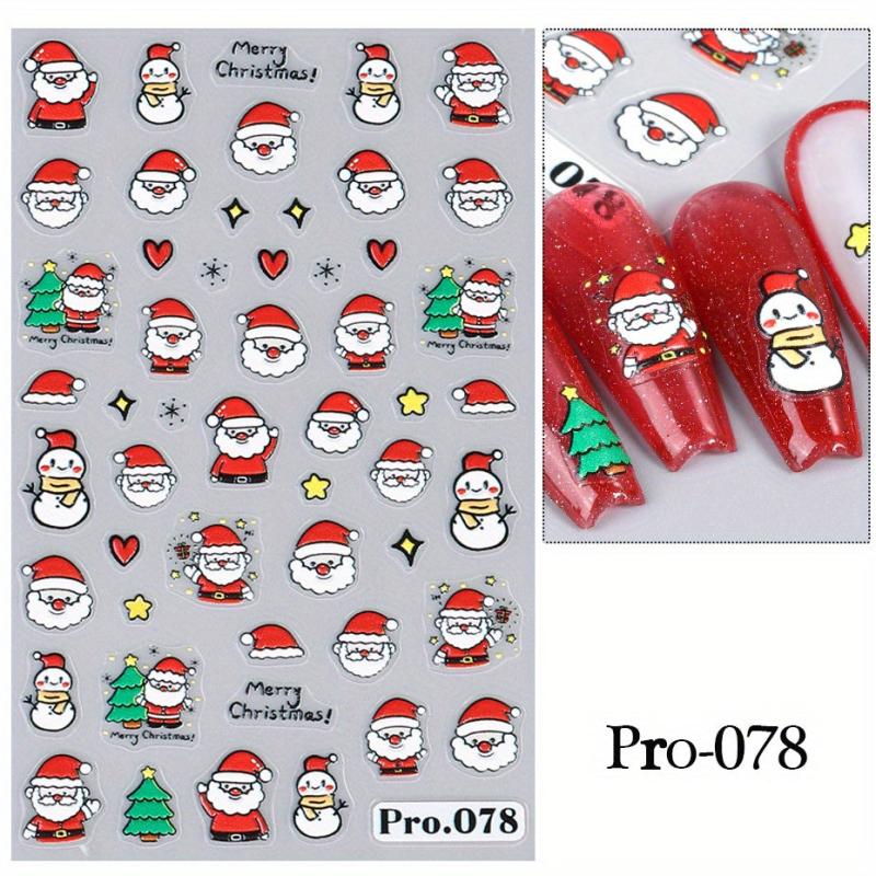 Christmas Cartoon Nail Art Stickers 5D Embossed Santa Snowflake Snowman Elk