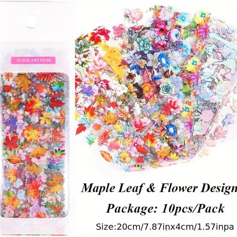 10 Maple Leaf Art Foil Transfer Stickers Fall Nail Decal Holographic Thanks