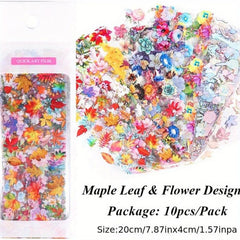 10 Maple Leaf Art Foil Transfer Stickers Fall Nail Decal Holographic Thanks