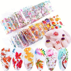 10 Maple Leaf Art Foil Transfer Stickers Fall Nail Decal Holographic Thanks