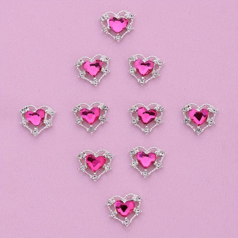 10pcs 3D Heart Nail Charms & Rhinestone Crystals Nail Gems