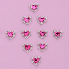 10pcs 3D Heart Nail Charms & Rhinestone Crystals Nail Gems