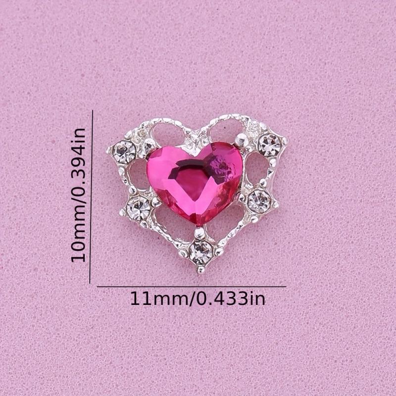 10pcs 3D Heart Nail Charms & Rhinestone Crystals Nail Gems