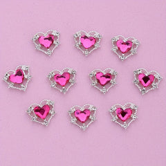10pcs 3D Heart Nail Charms & Rhinestone Crystals Nail Gems
