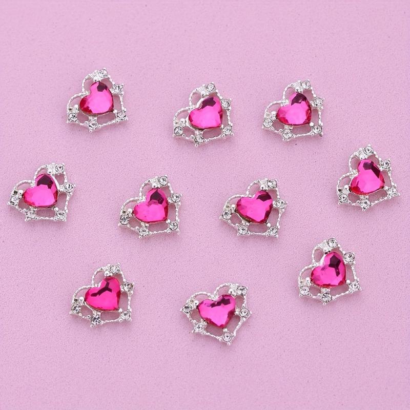 10pcs 3D Heart Nail Charms & Rhinestone Crystals Nail Gems