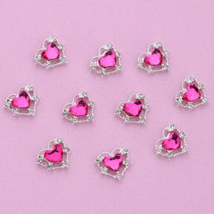 10pcs 3D Heart Nail Charms & Rhinestone Crystals Nail Gems