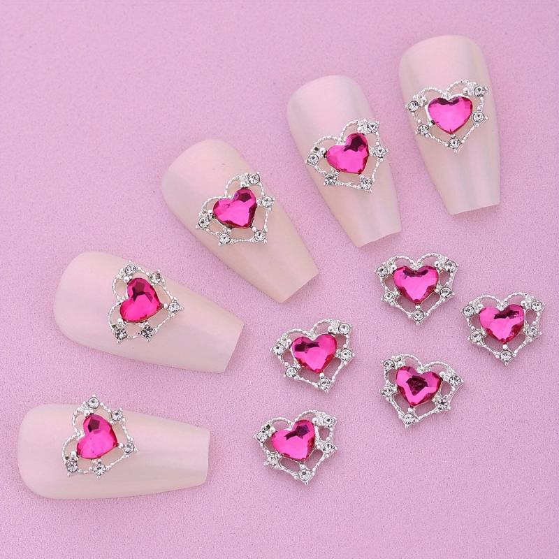 10pcs 3D Heart Nail Charms & Rhinestone Crystals Nail Gems