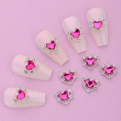 10pcs 3D Heart Nail Charms & Rhinestone Crystals Nail Gems