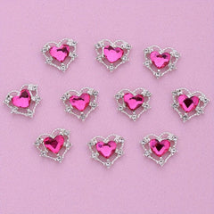10pcs 3D Heart Nail Charms & Rhinestone Crystals Nail Gems