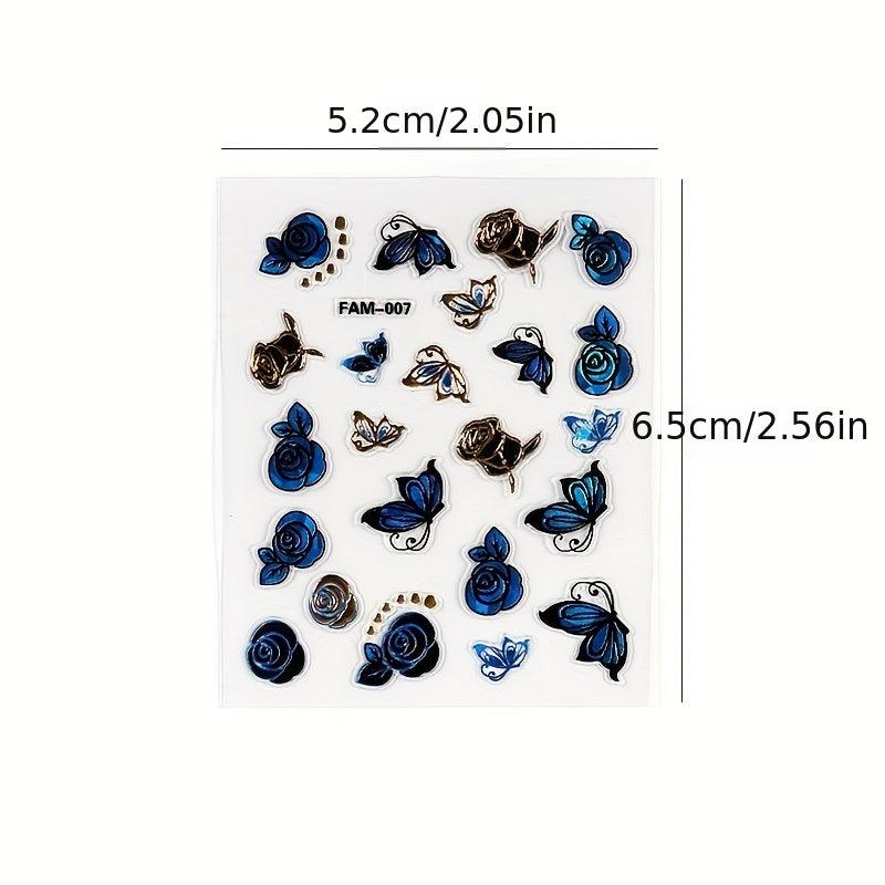30 Pcs 3D Nail Art Sticker Decals Mixed Designs Adhesive Flower Butterfly Set