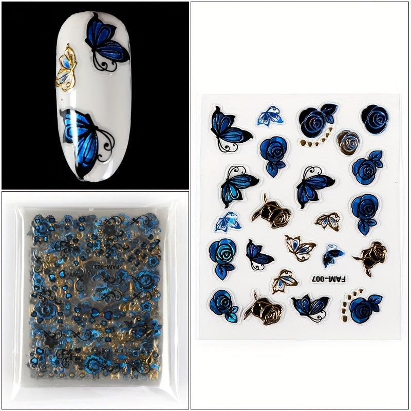 30 Pcs 3D Nail Art Sticker Decals Mixed Designs Adhesive Flower Butterfly Set
