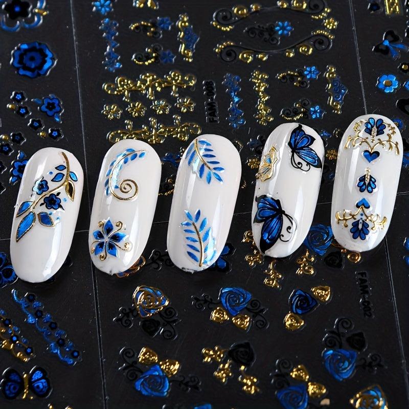 30 Pcs 3D Nail Art Sticker Decals Mixed Designs Adhesive Flower Butterfly Set