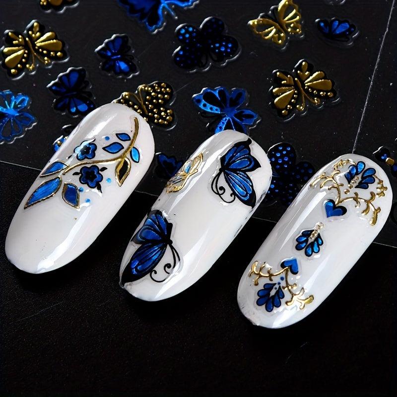 30 Pcs 3D Nail Art Sticker Decals Mixed Designs Adhesive Flower Butterfly Set