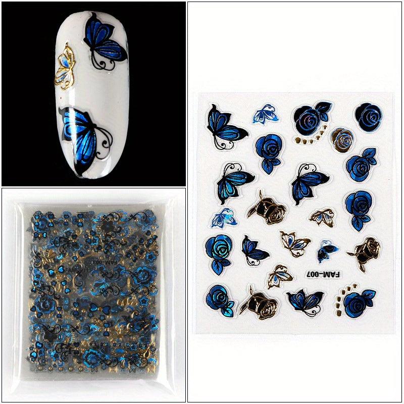 30 Pcs 3D Nail Art Sticker Decals Mixed Designs Adhesive Flower Butterfly Set