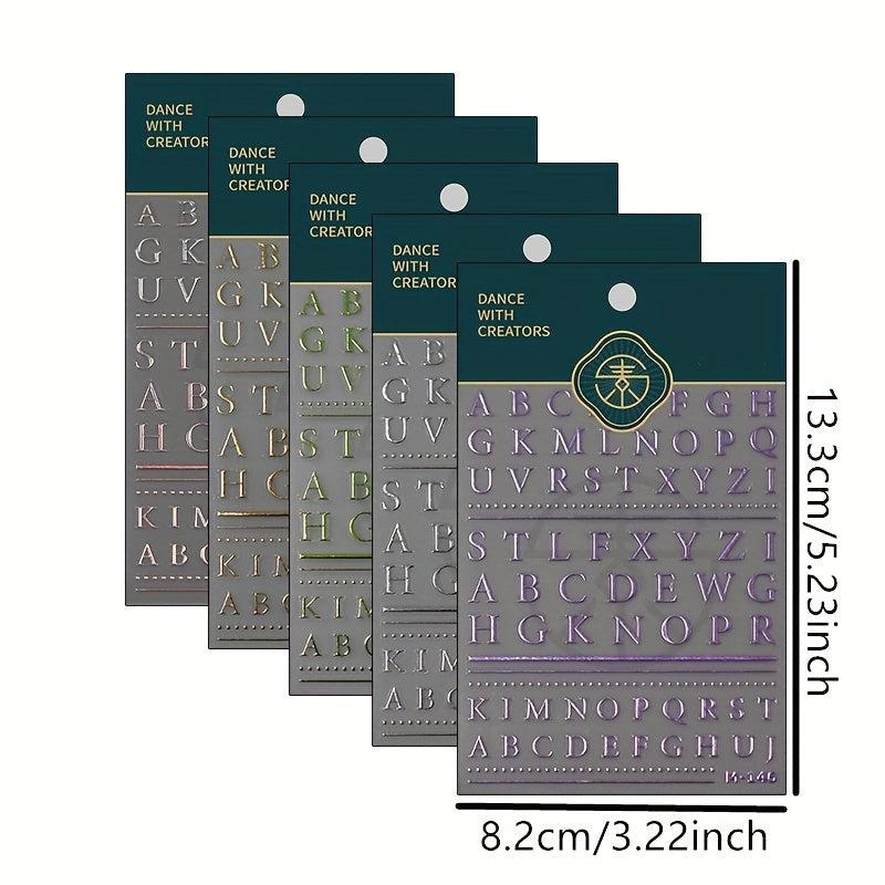 5D Embossed Laser Alphabet Nail Art Stickers Bronzing Letter Nail Decals