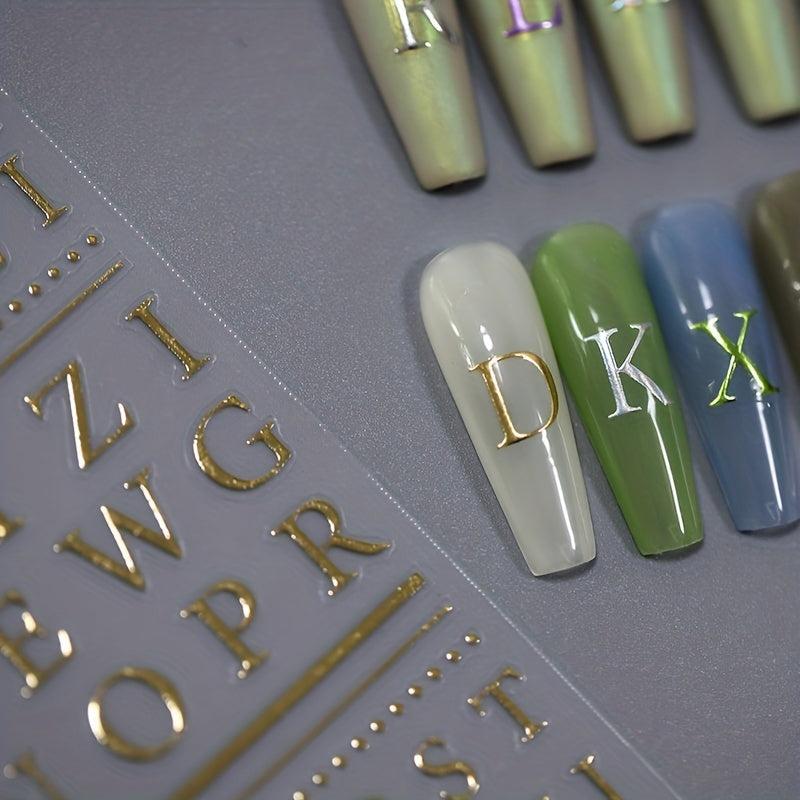 5D Embossed Laser Alphabet Nail Art Stickers Bronzing Letter Nail Decals