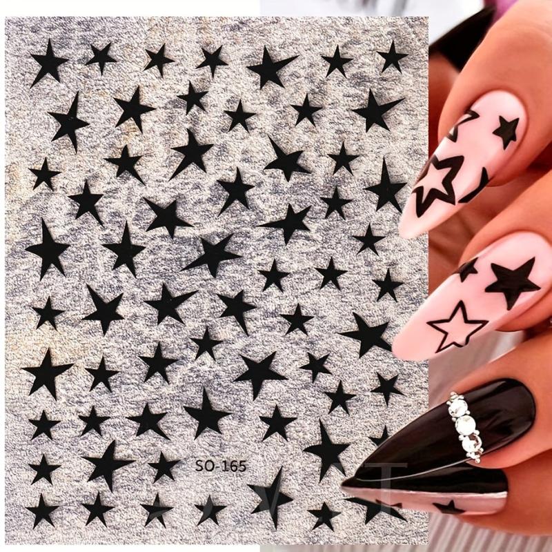 Metallic Mirror Nail Stickers - Golden Silvery Star Manicure Decals