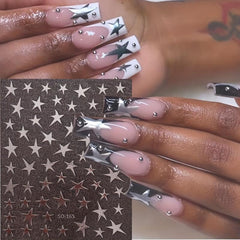 Metallic Mirror Nail Stickers - Golden Silvery Star Manicure Decals