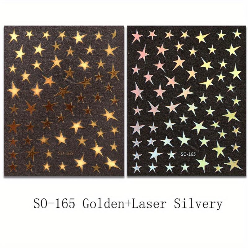 Metallic Mirror Nail Stickers - Golden Silvery Star Manicure Decals