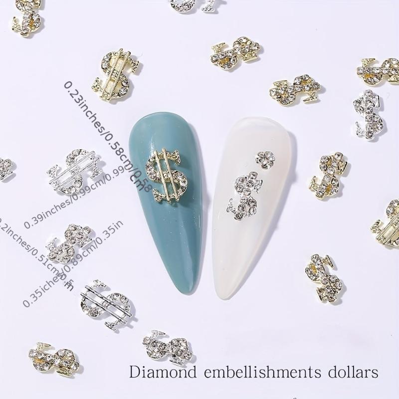 16 PCS Money Dollar Nail Charms 3D Nail Rhinestone Art Decorations