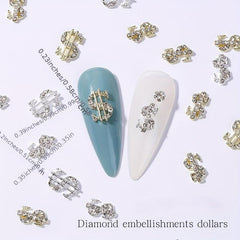 16 PCS Money Dollar Nail Charms 3D Nail Rhinestone Art Decorations