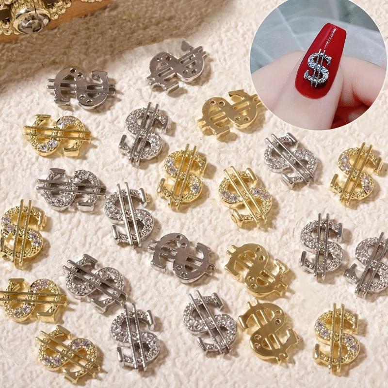 16 PCS Money Dollar Nail Charms 3D Nail Rhinestone Art Decorations