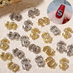 16 PCS Money Dollar Nail Charms 3D Nail Rhinestone Art Decorations