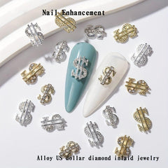 16 PCS Money Dollar Nail Charms 3D Nail Rhinestone Art Decorations