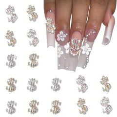 16 PCS Money Dollar Nail Charms 3D Nail Rhinestone Art Decorations