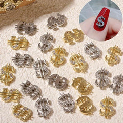 16 PCS Money Dollar Nail Charms 3D Nail Rhinestone Art Decorations