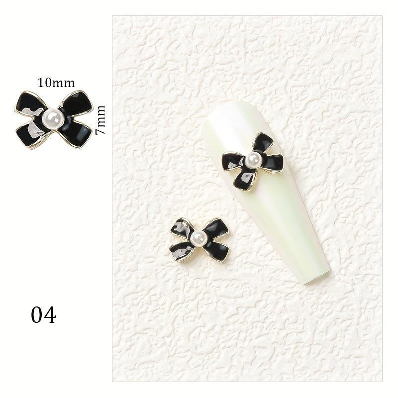 10pcs Alloy Bowknot Nail Charms w/ Pearls & Rhinestones DIY Nail Art Access