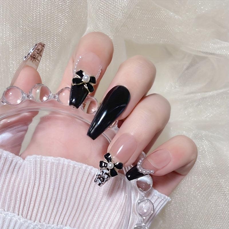 10pcs Alloy Bowknot Nail Charms w/ Pearls & Rhinestones DIY Nail Art Access