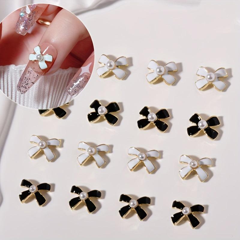 10pcs Alloy Bowknot Nail Charms w/ Pearls & Rhinestones DIY Nail Art Access