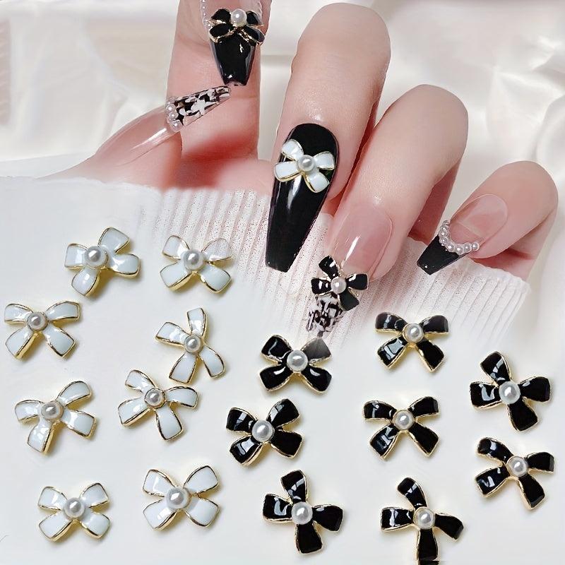 10pcs Alloy Bowknot Nail Charms w/ Pearls & Rhinestones DIY Nail Art Access