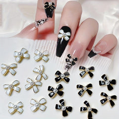 10pcs Alloy Bowknot Nail Charms w/ Pearls & Rhinestones DIY Nail Art Access