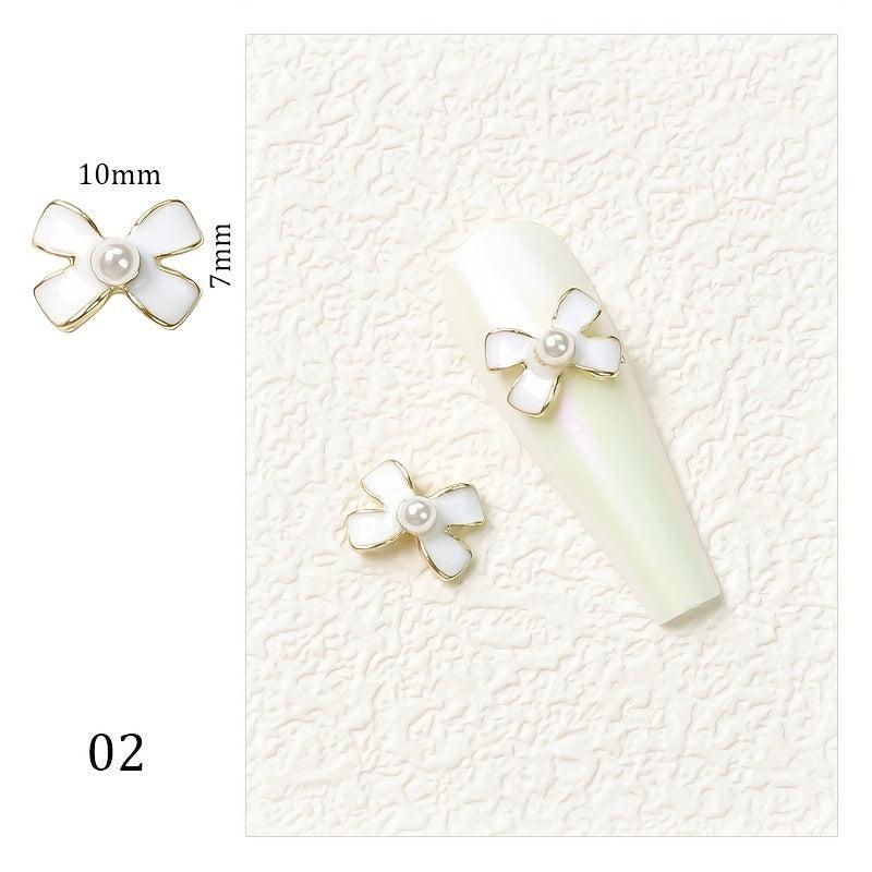 10pcs Alloy Bowknot Nail Charms w/ Pearls & Rhinestones DIY Nail Art Access