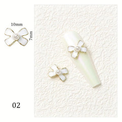 10pcs Alloy Bowknot Nail Charms w/ Pearls & Rhinestones DIY Nail Art Access