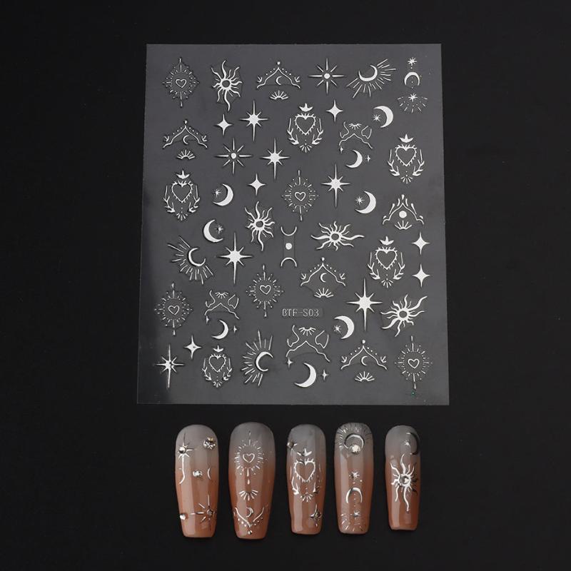 5D Embossed Nail Art Sticker Decals - Sun Moon Star Heart Nail Stickers