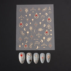 5D Embossed Nail Art Sticker Decals - Sun Moon Star Heart Nail Stickers