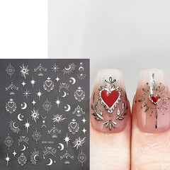 5D Embossed Nail Art Sticker Decals - Sun Moon Star Heart Nail Stickers