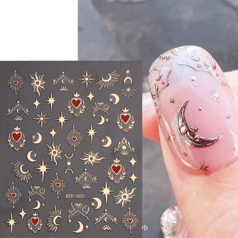 5D Embossed Nail Art Sticker Decals - Sun Moon Star Heart Nail Stickers
