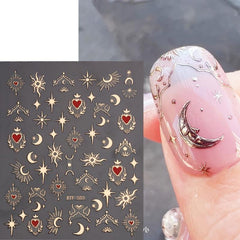 5D Embossed Nail Art Sticker Decals - Sun Moon Star Heart Nail Stickers