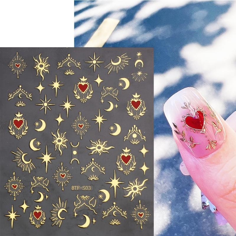 5D Embossed Nail Art Sticker Decals - Sun Moon Star Heart Nail Stickers