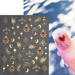 5D Embossed Nail Art Sticker Decals - Sun Moon Star Heart Nail Stickers