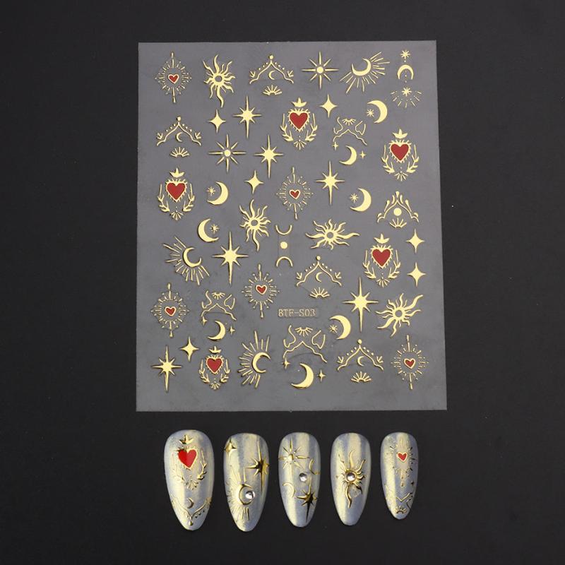 5D Embossed Nail Art Sticker Decals - Sun Moon Star Heart Nail Stickers